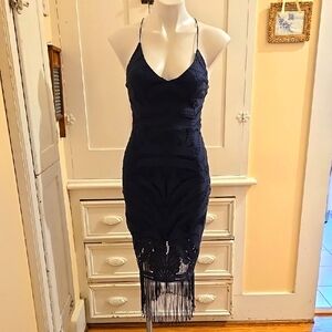 Twosisters navy lace dress with fringed hem Sz 4